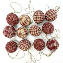 1.5" Primitive Red Plaid Homespun Fabric Christmas Ball Ornaments Set of 12