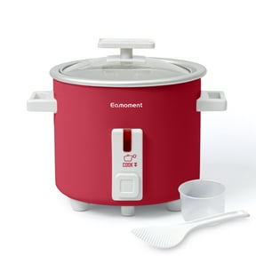 1.5 Quart Mini Rice Cooker, Small Non-Stick Coated Insert Food Steamer and Dishwasher-Safe Glass Lid and Pot, Red