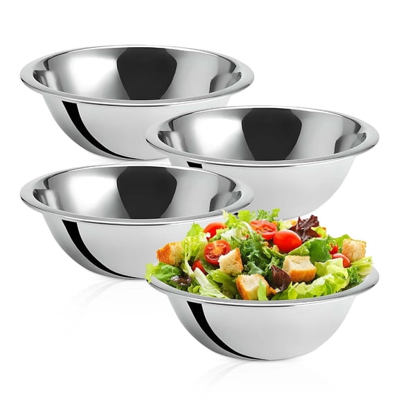 1.5 Quart Mixing Bowls | Set of 4 | 8-Inch Stainless Steel Professional Grade Flat Base Mixing Bowls for Home and Commercial Kitchens | Dishwasher Safe