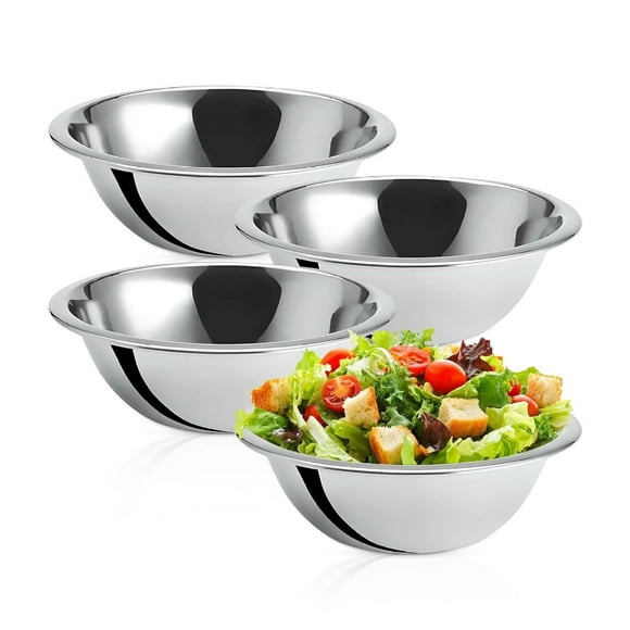 1.5 Quart Mixing Bowls | Set of 4 | 8-Inch Stainless Steel Professional Grade Flat Base Mixing Bowls for Home and Kitchens | Dishwasher Safe