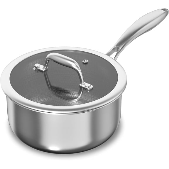 1.5 Quart Stainless Steel Saucepan, Nonstick Sauce Pan, Ceramic Suce Pot with Tempered Glass Lid, Induction Pot Compatible with All Cooktops, Dishwasher & Oven Safe