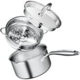 thumbnail image 1 of 1.5 Quart Stainless Steel Saucepan with Steamer Basket, Tri-ply Construction, Versatile Sauce Pan with Double-sized Drainage Lid - Perfect for Cooking Gravies. Pasta, Vegetable and More, 1 of 5