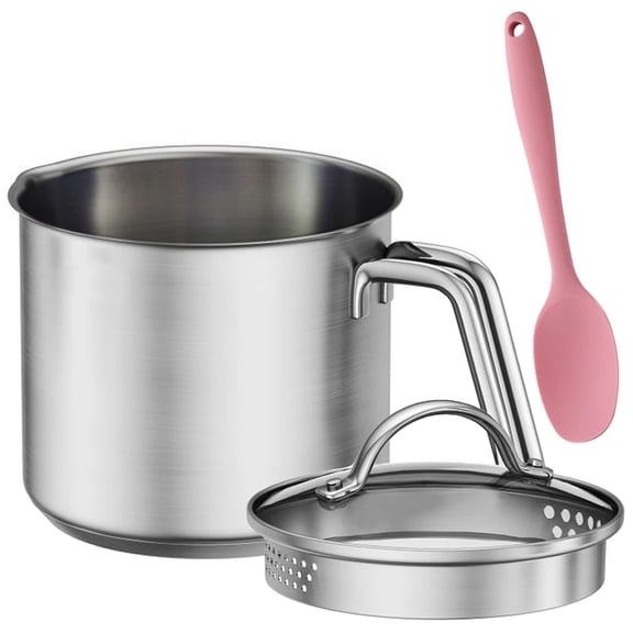 1.5 Quart Stainless Steel Saucepan with Straining Lid and Pour Spouts