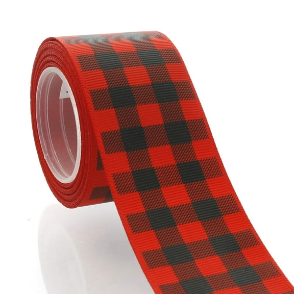 1.5" Red/Black Buffalo Plaid Grosgrain Ribbon 5 Yard