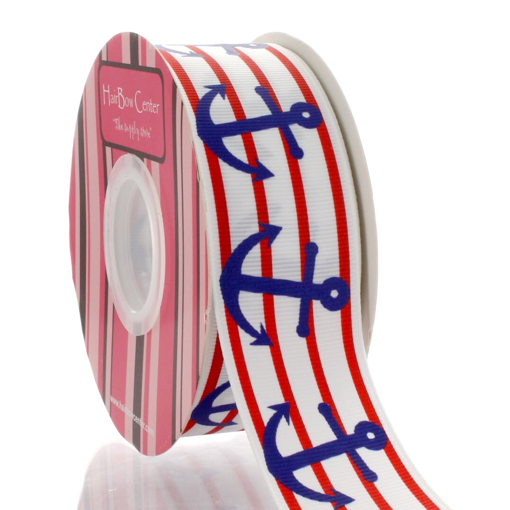 1.5" Red Blue Nautical Anchors Grosgrain Ribbon 25 Yard