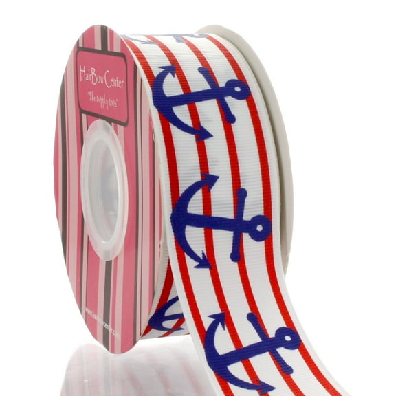 1.5" Red Blue Nautical Anchors Grosgrain Ribbon 25 Yard