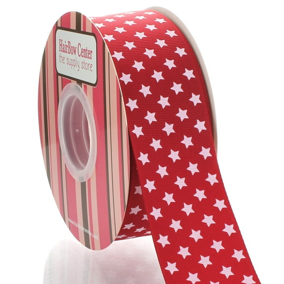 1.5" Red with White Stars Grosgrain Ribbon 25 Yard