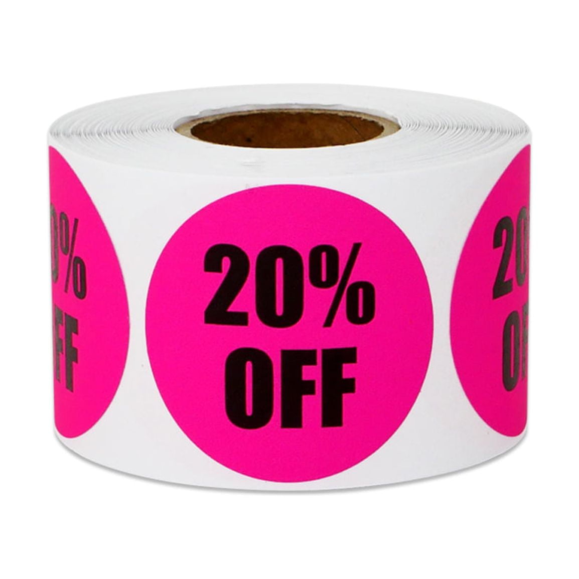 1.5 inch Round 20% Off Stickers Labels for Retail Pricing, Sales or Discounts (2 Rolls / Pink)
