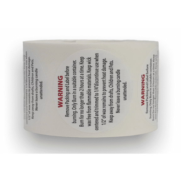 1.5" Round Candle Labels with Red Warning Self-Adhesive Direction Warning Stickers 500 PCS
