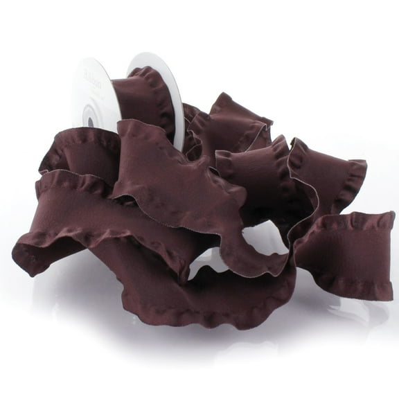 1.5" Satin Double Ruffle Ribbon 277 Burgundy 25 Yard