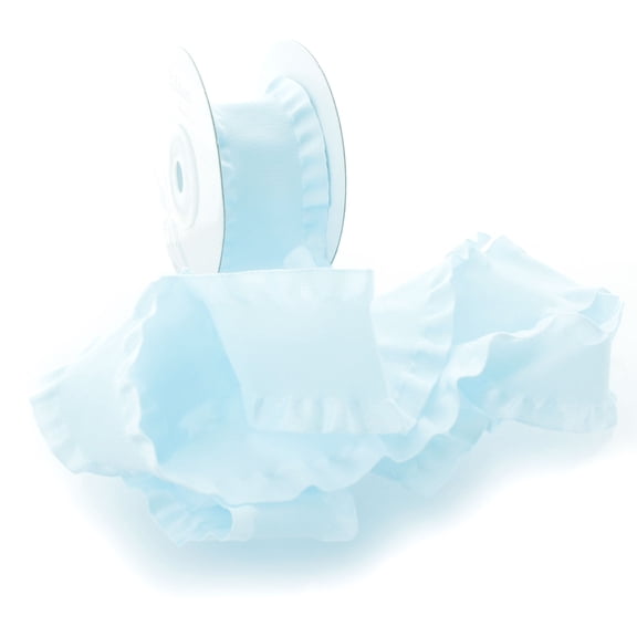 1.5" Satin Double Ruffle Ribbon 305 Light Blue 25 Yard