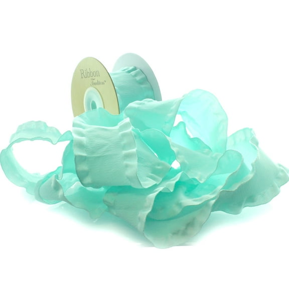 1.5" Satin Double Ruffle Ribbon 314 Aqua 25 Yard