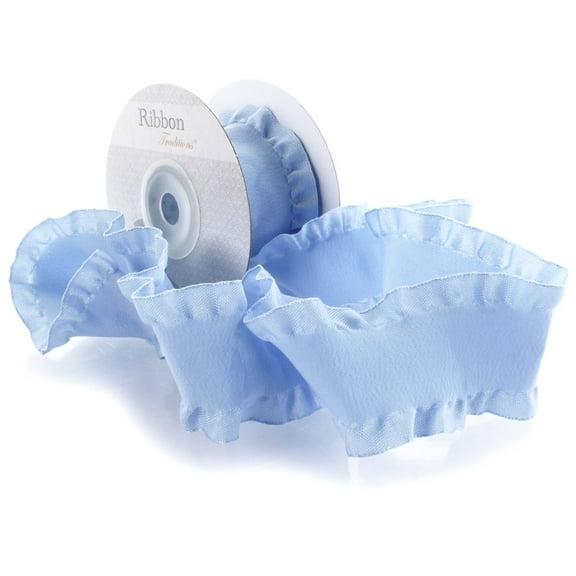 1.5" Satin Double Ruffle Ribbon 333 Dusty Blue 25 Yard