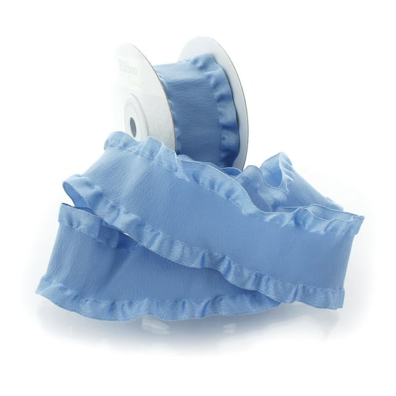 1.5" Satin Double Ruffle Ribbon 338 Antique Blue 25 Yard