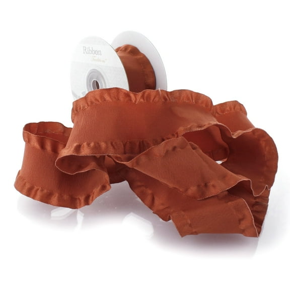 1.5" Satin Double Ruffle Ribbon 780 Rust Orange 25 Yard