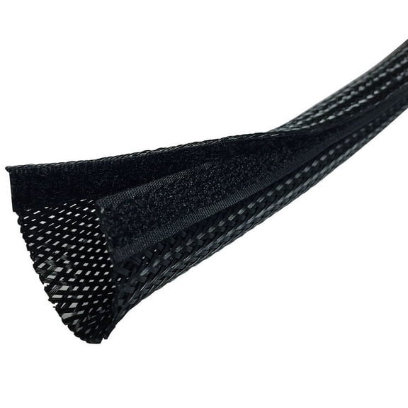 1.5" Side Entry Cable Wrap Sleeve with Hook & Loop Fastener - Length: 10 Feet - Color: Black