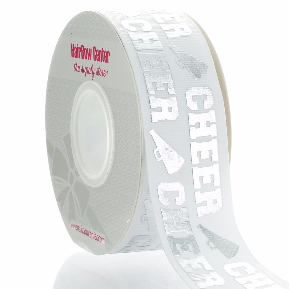 1.5" Silver Cheer Text Grosgrain Ribbon 25 Yard