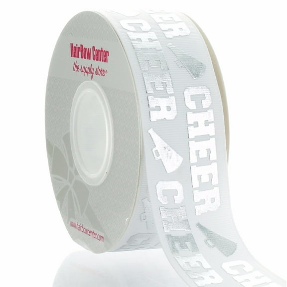 1.5" Silver Cheer Text Grosgrain Ribbon 25 Yard