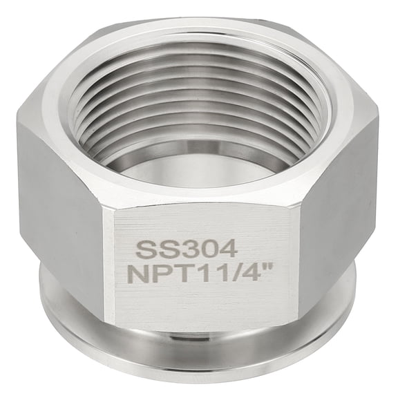 1.5 in TC Tri Clamps Adaptor, 1pcs Tri Clamps Fittings to NPT 1-1/4 Female Thread Adaptor Hexagonal 304 Stainless Steel for Food Beverage, 50.5mm Ferrule