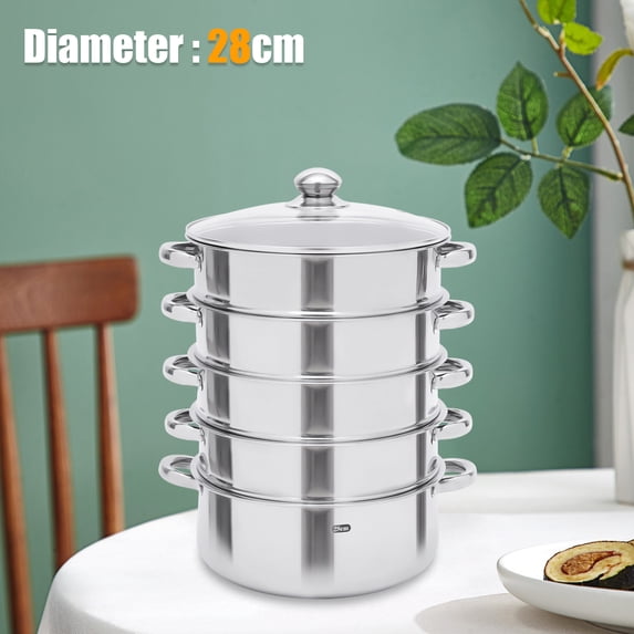 1*5-Tier Stainless Steel Steamer, Suitable for Steaming and Cooking Fish, Shrimp, Crab, Rice, Vegetables, Steamed Buns, Maximum Loading-bearing Capacity ( Each Tier): 15kg/33.06lbs
