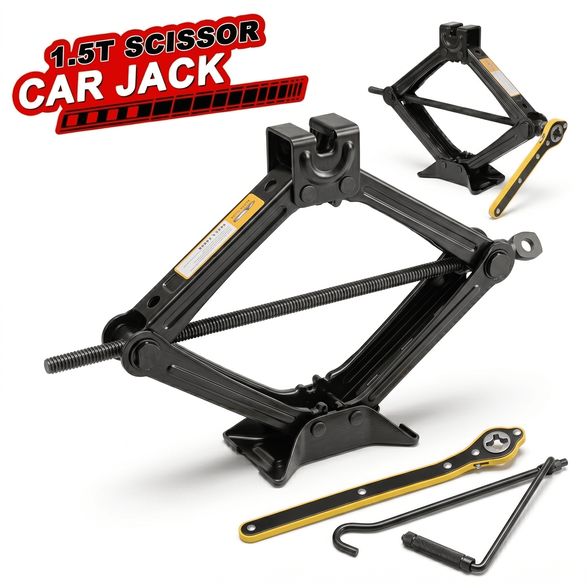 1.5 Ton (3306 lbs) Scissor Jack Kit - Quick Lift for Tire Changes, Compatible with Autos, SUVs, and MPVs