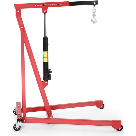 1.5-Ton Hydraulic Engine Hoist 3000Lbs Telescoping Boom with 4-Position Arm and Casters