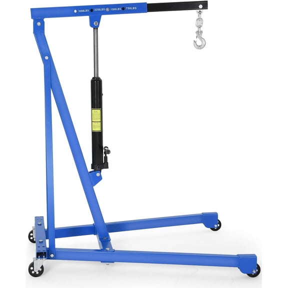 1.5 Ton Hydraulic Engine Hoist Telescoping Boom Shop Crane with 4-Position Arm and Casters