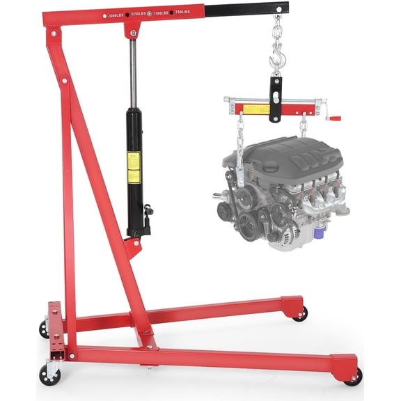 1.5 Ton Hydraulic Engine Hoist with Telescoping Boom and Casters for Garage