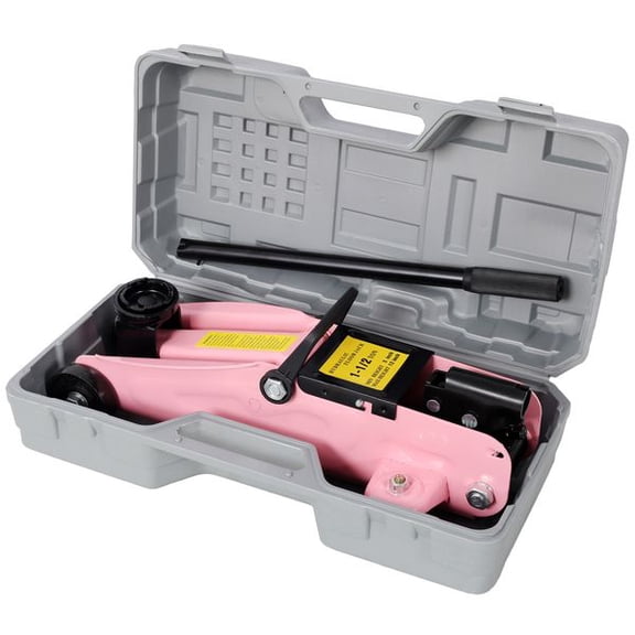 1.5 Ton Low Profile Hydraulic Floor Jack, Steel Racing Car Trolley Jack 5-11.8 Inch Lift Range with Tool Storage Box, Pink