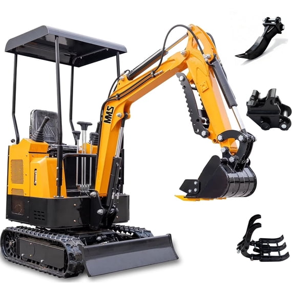 1.5 Ton Mini Excavator with Ripper, Grapple, and Quick Change Hitch 13.5HP B&S Engine Crawler Small Digger Machine