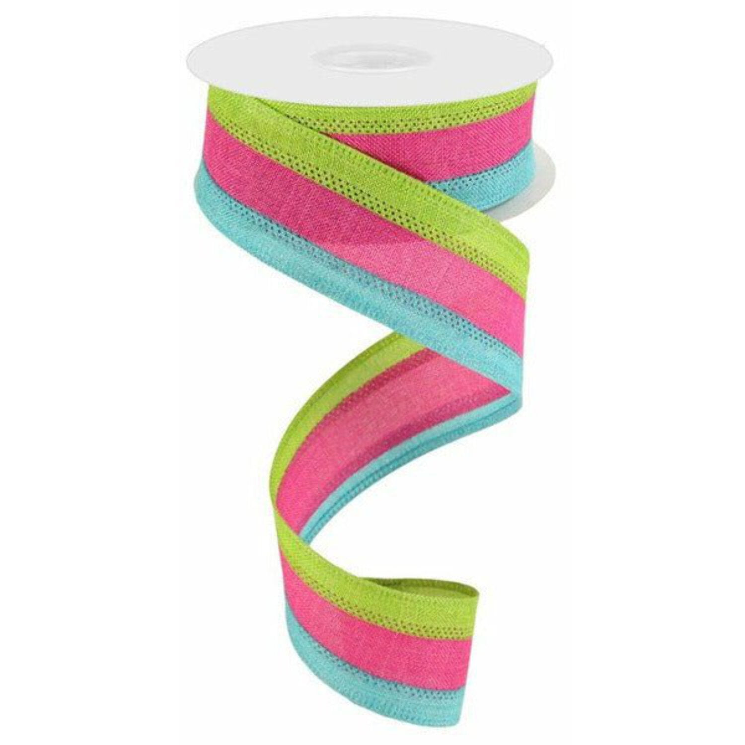 1.5 Tricolor Striped Ribbon: Teal, Fuchsia, Lime Green (10 Yards ...