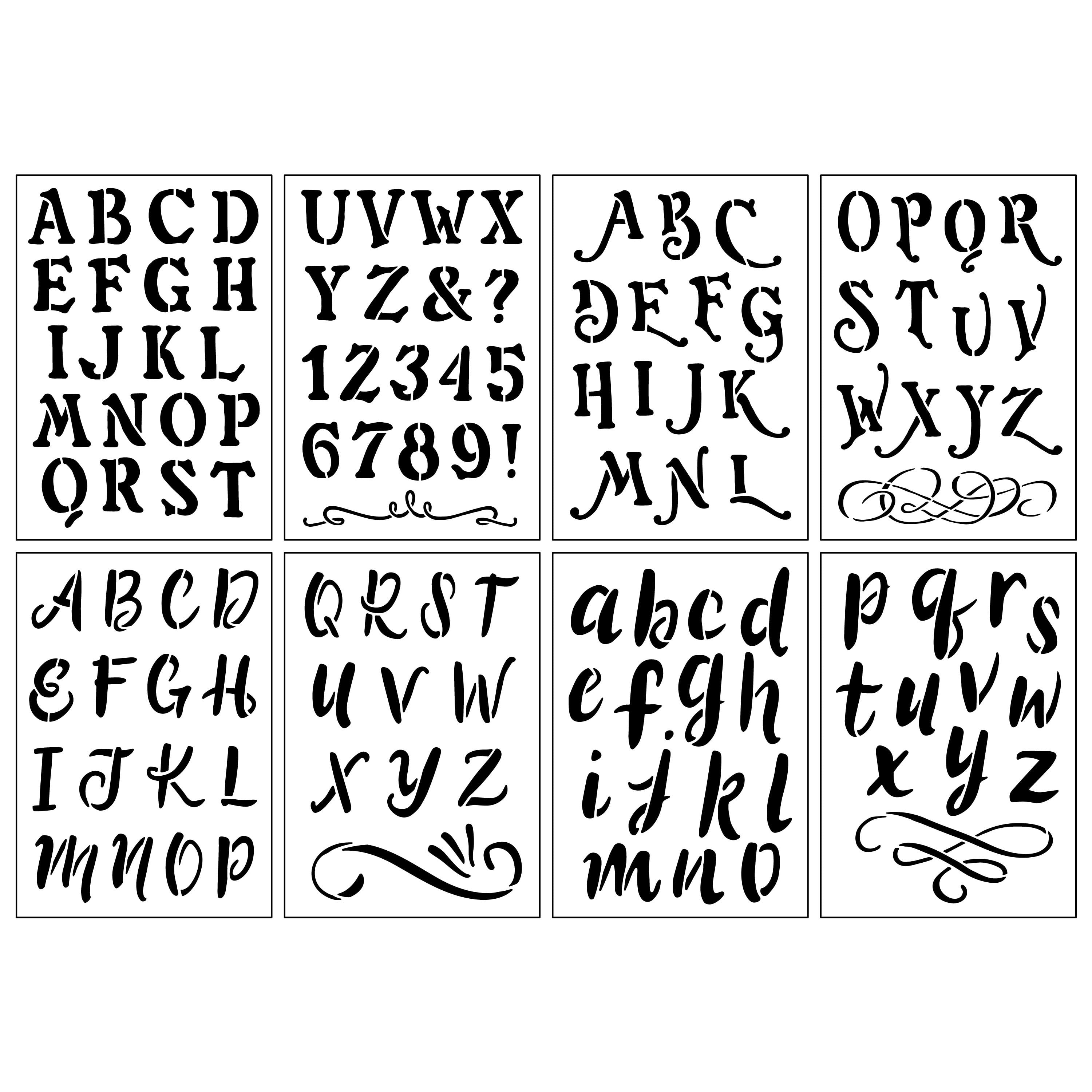 Craft Smart 1.5" Whimsy Alphabet Stencils - Reusable Plastic Stencil Sheets with 120 Playful Letter Designs per Pack, Ideal for DIY Crafts & Decor, 6 Pack