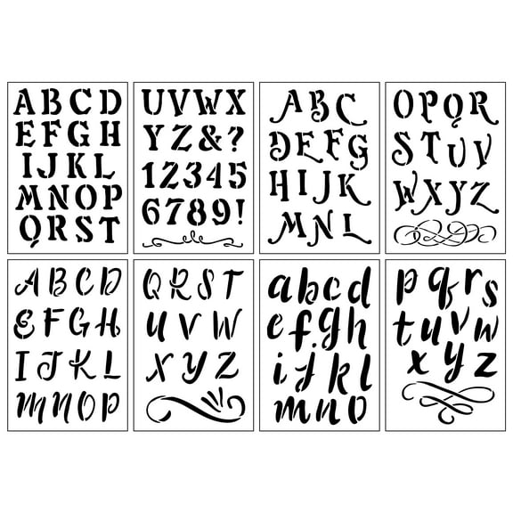Craft Smart 1.5" Whimsy Alphabet Stencils - Reusable Plastic Stencil Sheets with 120 Playful Letter Designs per Pack, Ideal for DIY Crafts & Decor, 6 Pack