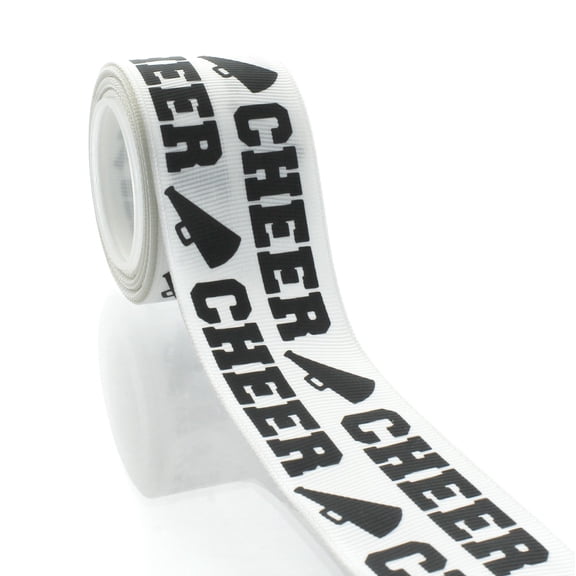1.5" White/Black Cheer Text Grosgrain Ribbon 5 Yards