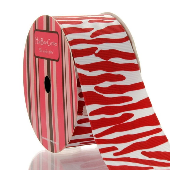 1.5" White/Red Zebra Grosgrain Ribbon 10yd