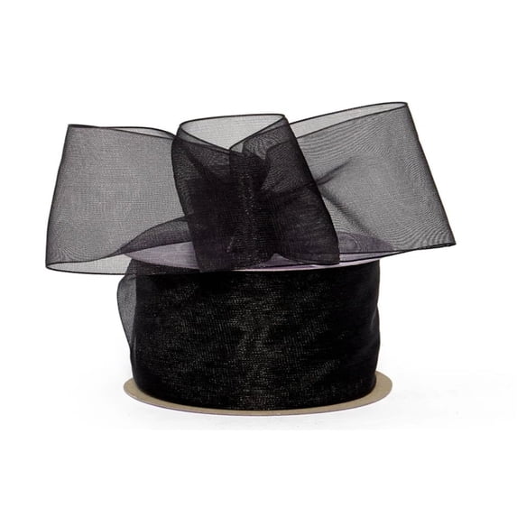 1.5" Wide Black Shimmer Sheer Organza Ribbon (Not Wired) - 25 Yards (5017201)