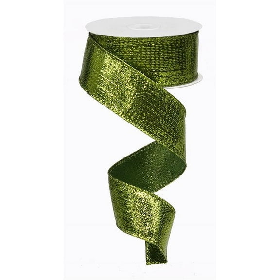 1.5" Wide Metallic Lame Wired Ribbon Lime Green (10 Yards) Christmas, Spring & Easter, St. Patrick's Day