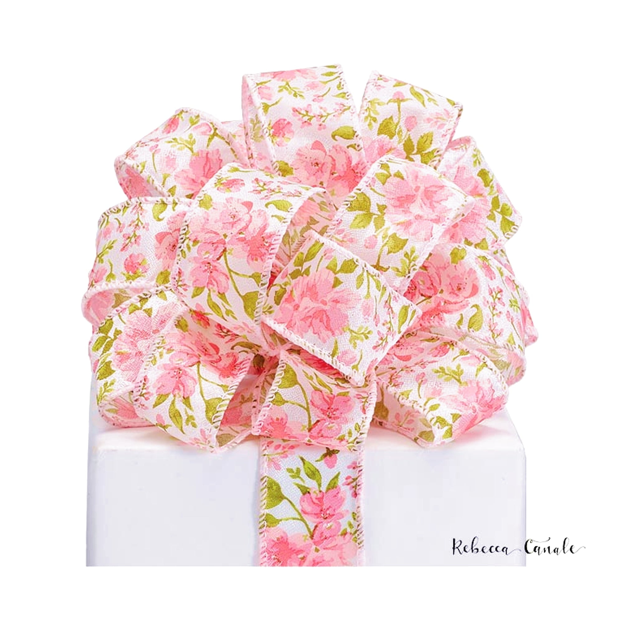 1.5" Wide Pink and Green Savanna Floral Wired Ribbon - 20 Yards (3004203)
