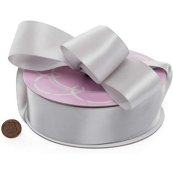 1.5" Wide Silver Double Faced Satin Ribbon - 50 Yards (Not Wired) (490799)