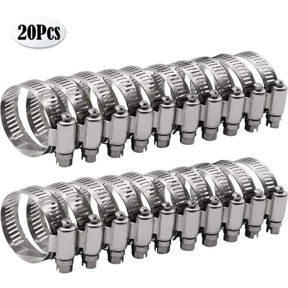 1.5" Worm Gear Hose Clamp - SAE 24 Size, Full Stainless Steel with 1/2" Band Working Range 27mm - 51mm Duct Clamp Pipe Clamp Worm Drive Hose Clamp Fuel Line Clamp (20 Pack, 27mm - 51mm)