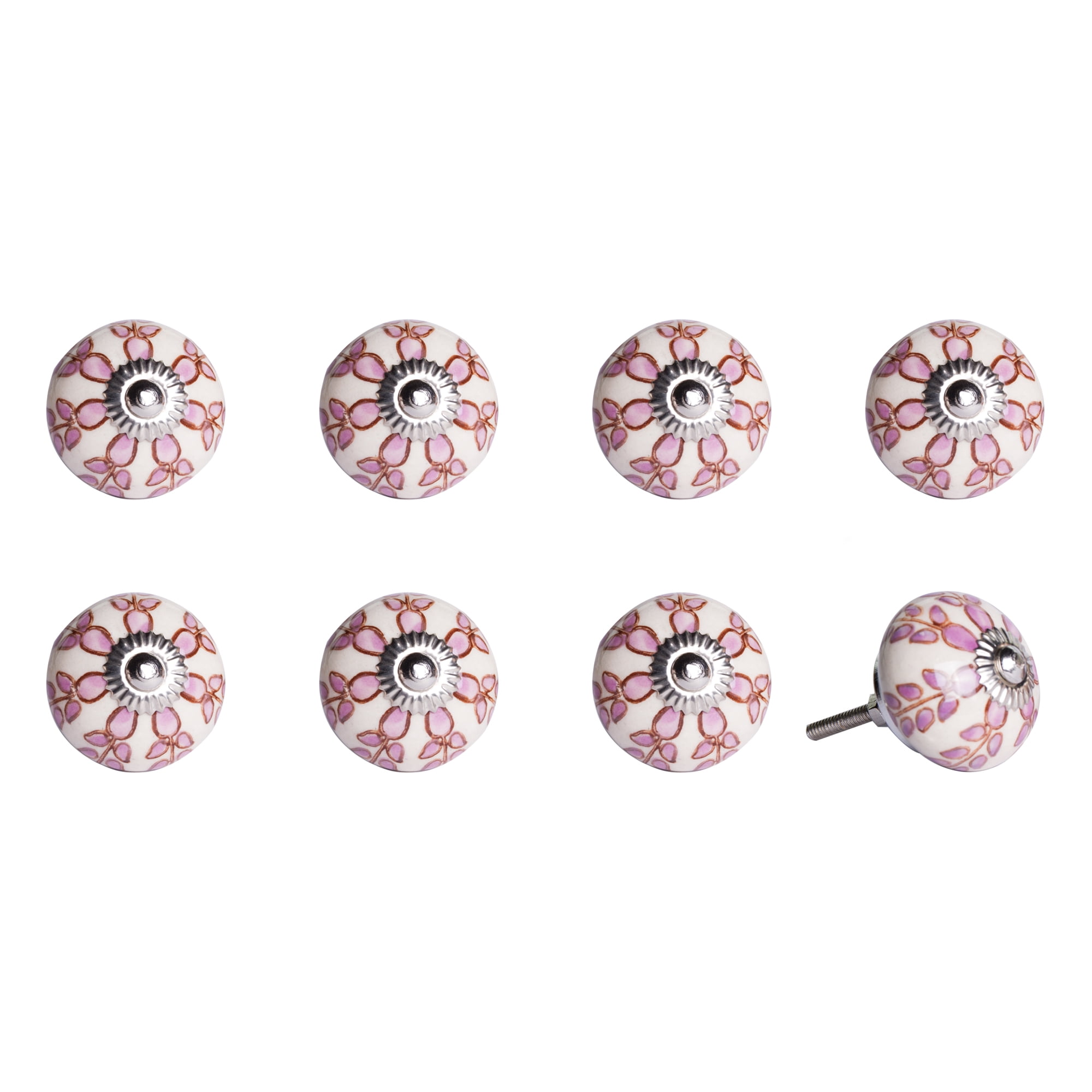HomeRoots Furniture KI1228 Knob It - White, Pink & Burgundy - Pack of 8