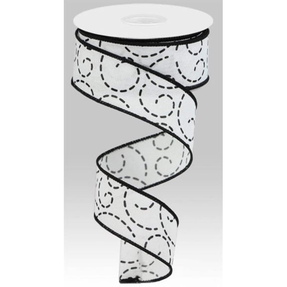 1.5"X10yd Dashed Swirls White/Black