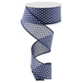 thumbnail image 1 of 1.5"X10yd Raised White Swiss Dots On Navy Blue Royal Wired Ribbon, 1 of 1