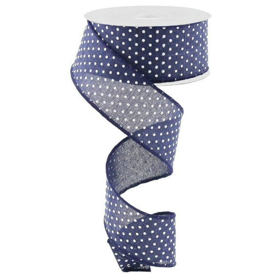 1.5"X10yd Raised White Swiss Dots On Navy Blue Royal Wired Ribbon