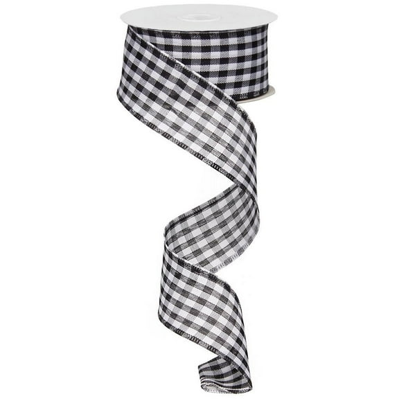 1.5"X50yd Black and White Gingham Check-Wired RibbonTR76709-L6