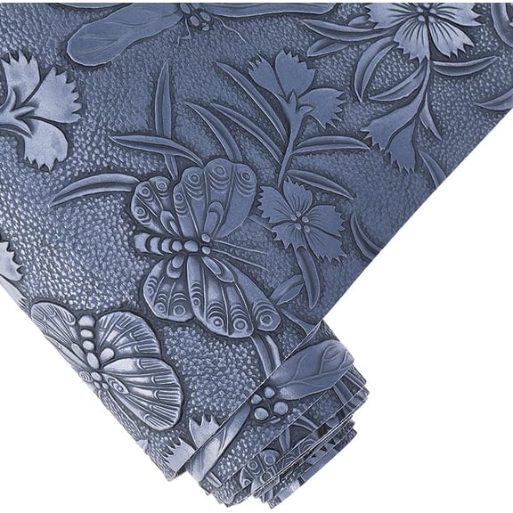 1.5 Yards11.9 Inch Vintage Floral Pattern Embossed PU Leather Sheets Textured Solid Color PU Leather Fabric Sheets for DIY Earrings Uolstery Sewing Crafts Purse Bag Making (Blue) 1roll