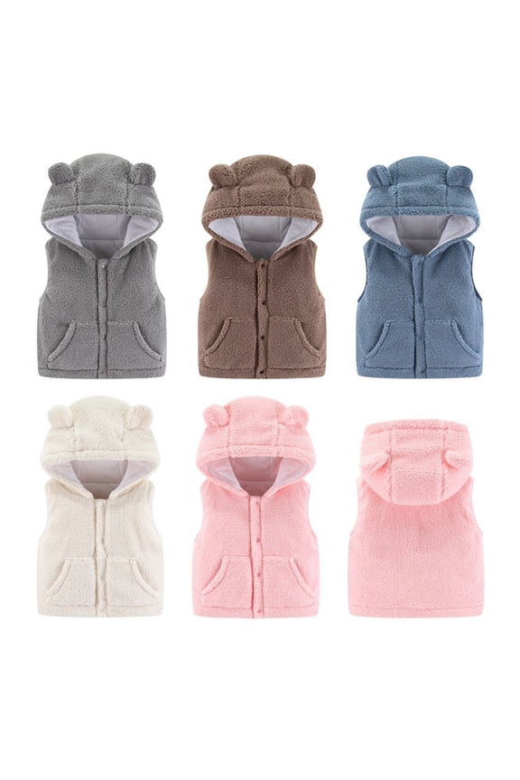 1-5 Years Baby to Toddler Hooded Vests Unisex Infants Sleeveless Padded Waistcoat Hoodie Jacket