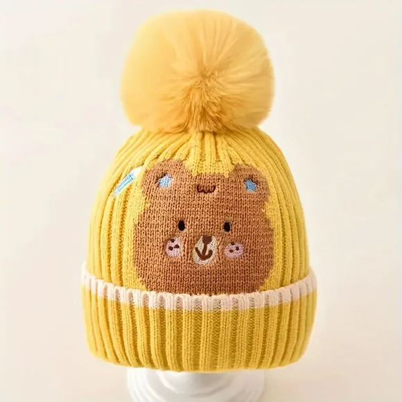 1-5 Years Old Kids Beanie Hat Warm Thickened Winter Children's Hat For Girls Autumn And Winter - Yellow
