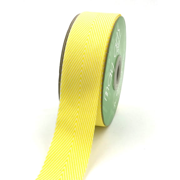 1.5" Yellow & White Chevron Ribbon, 75 Feet Bulk Ribbon Roll
