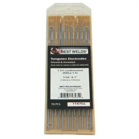 1.5%anthanated Tungsten Electrode, 1/16 in x 7 in, 10 PK